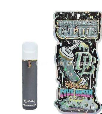 Devour 2g / Live Resin /  All-In-One Disposable Vape /Monogram Glue ( Super Glue) / Indica